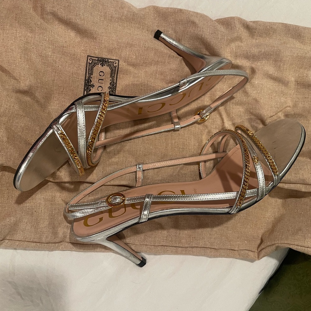 Gucci Silver and Gold Strappy Heels - Picture 4 of 7
